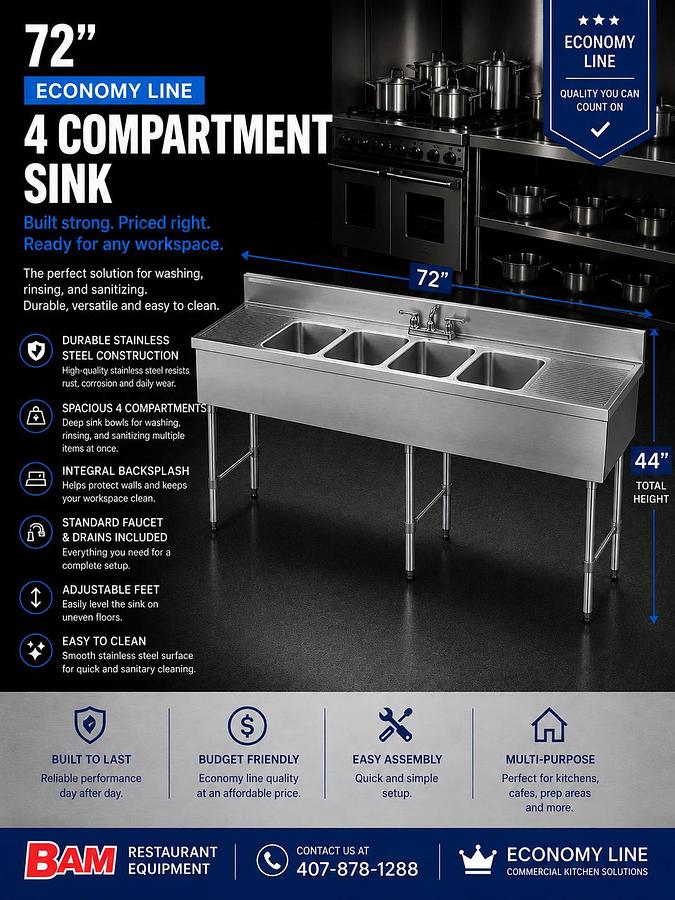 72" 4 Compartment Sink