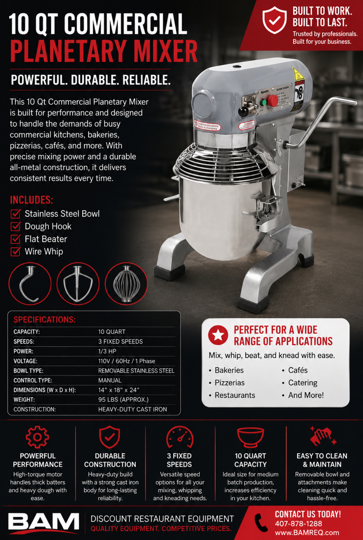 10 Quart Commercial Planetary Mixer