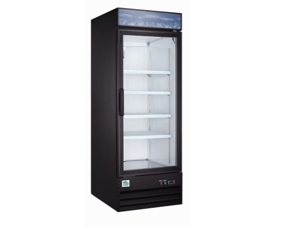 Elite Black Swing Glass Door Merchandiser Refrigerator with LED Lighting 23Cu. Ft.