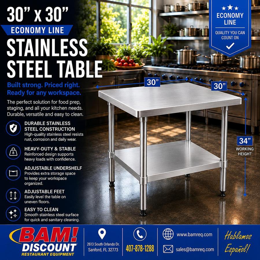 30"x30" Economy Line Stainless Steel Table