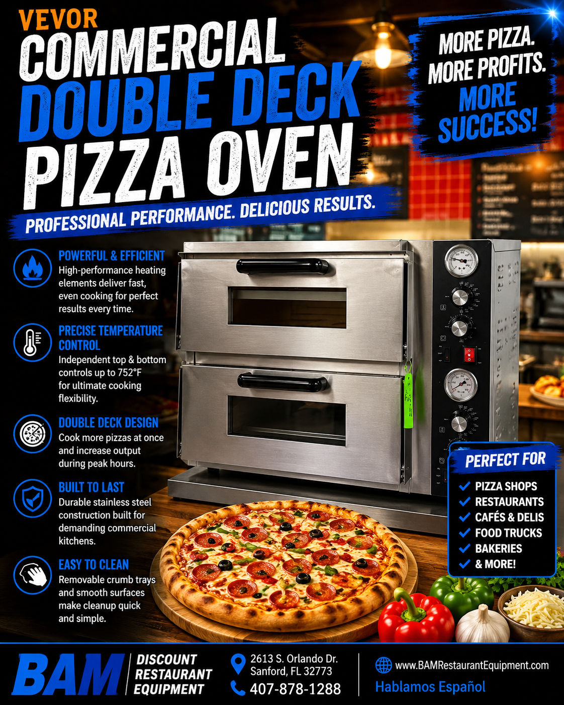 VEVOR Commercial Double Deck Countertop Pizza Oven – Dual Chamber – Independent Temperature Controls – Stainless Steel