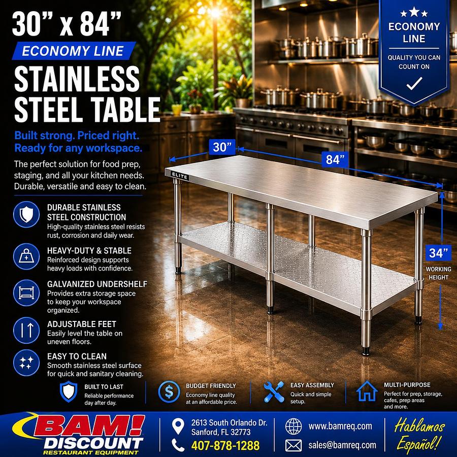 30"x84" Economy Line Stainless Steel Table