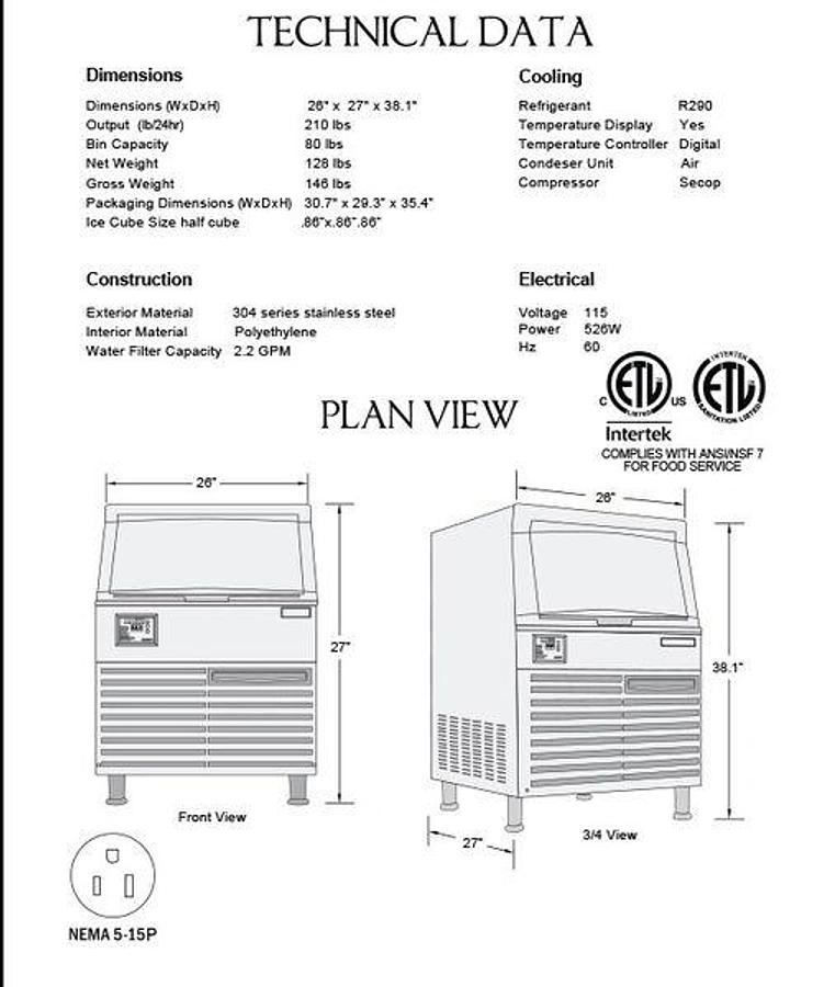 Elite 210# Undercounter Ice Machine