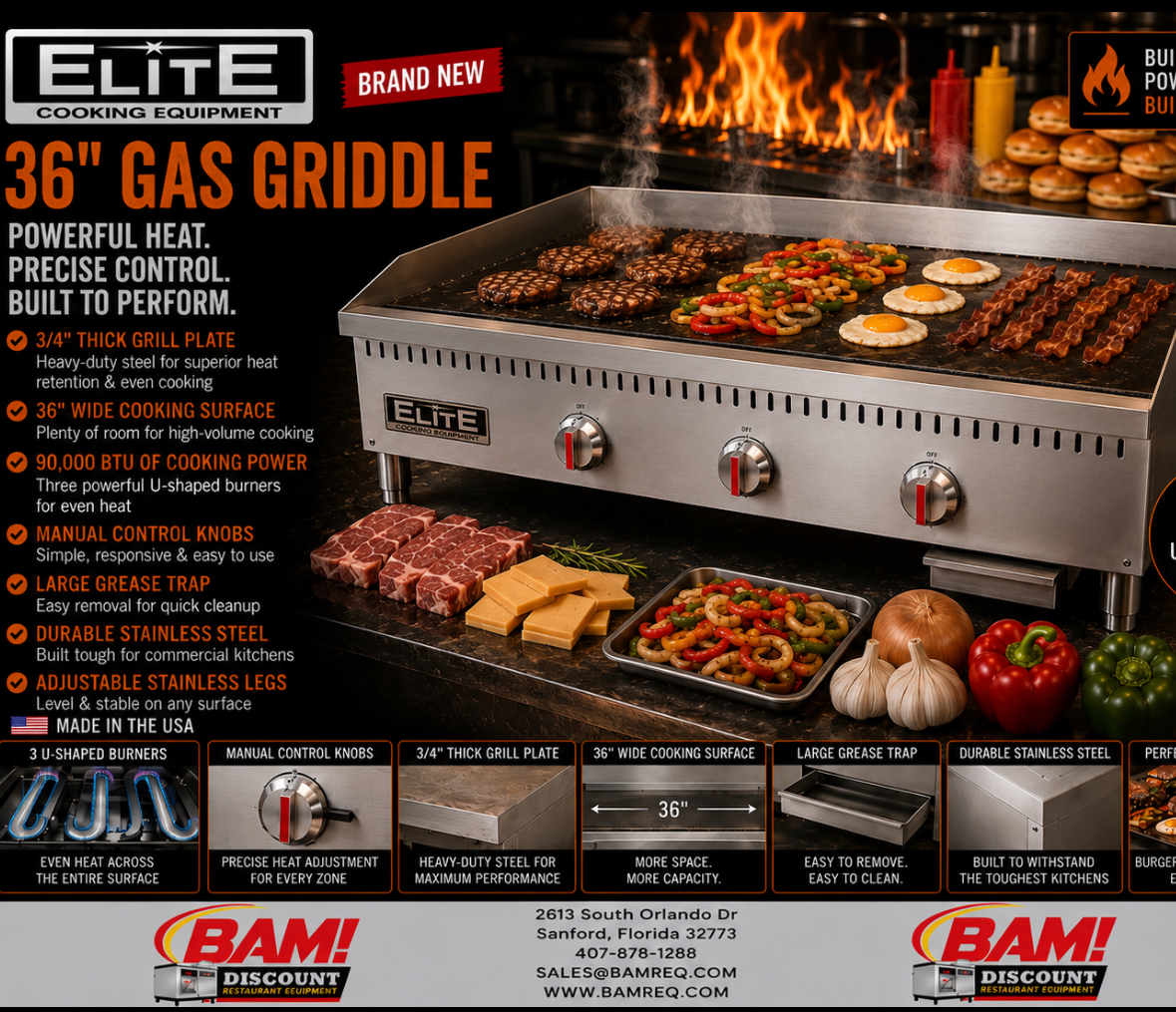 ELITE EFG36 Manual Countertop Gas Griddle, 36" | 90,000 BTU