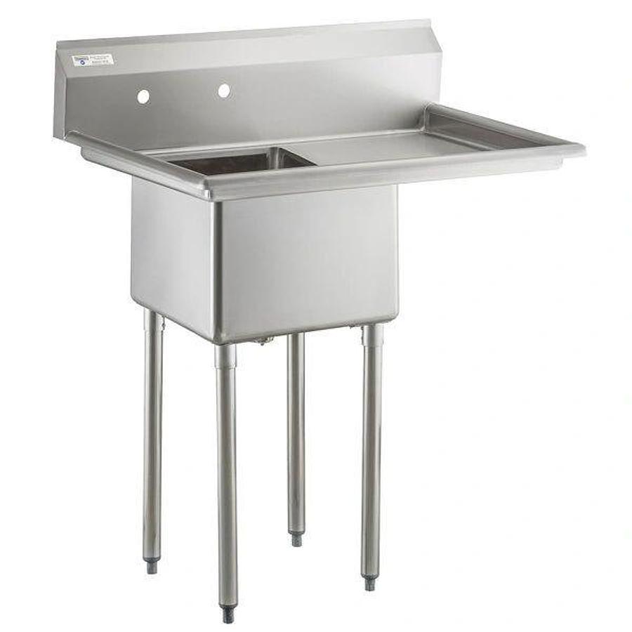 Elite Stainless Steel One Compartment Commercial Sink with Right Drainboard - 18" x 18" x 12" Bowl