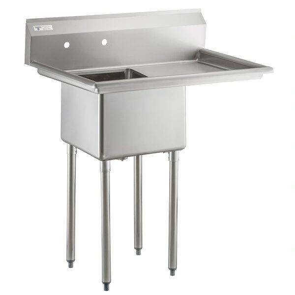 Elite Stainless Steel One Compartment Commercial Sink with Right Drainboard - 18" x 18" x 12" Bowl