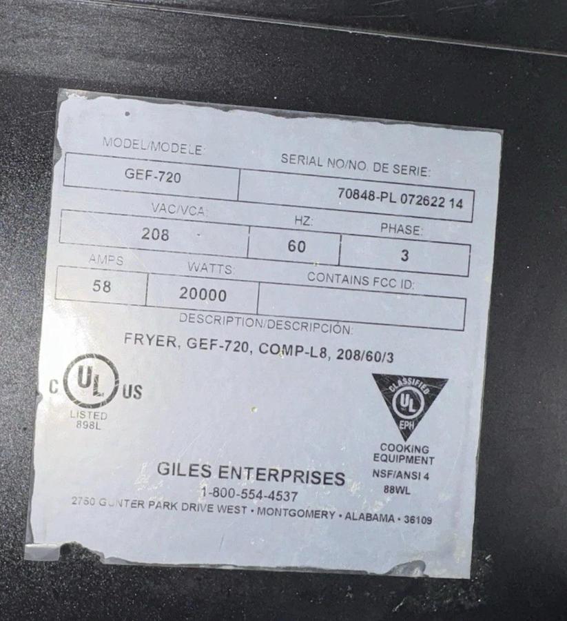 Used 2022 GILES Ventless Electric Fryer w/Auto Lift Model GEF-720-VH 208V 3PH NICE!