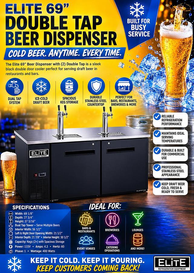 Elite 69″ Beer Dispenser with (2) Double Tap