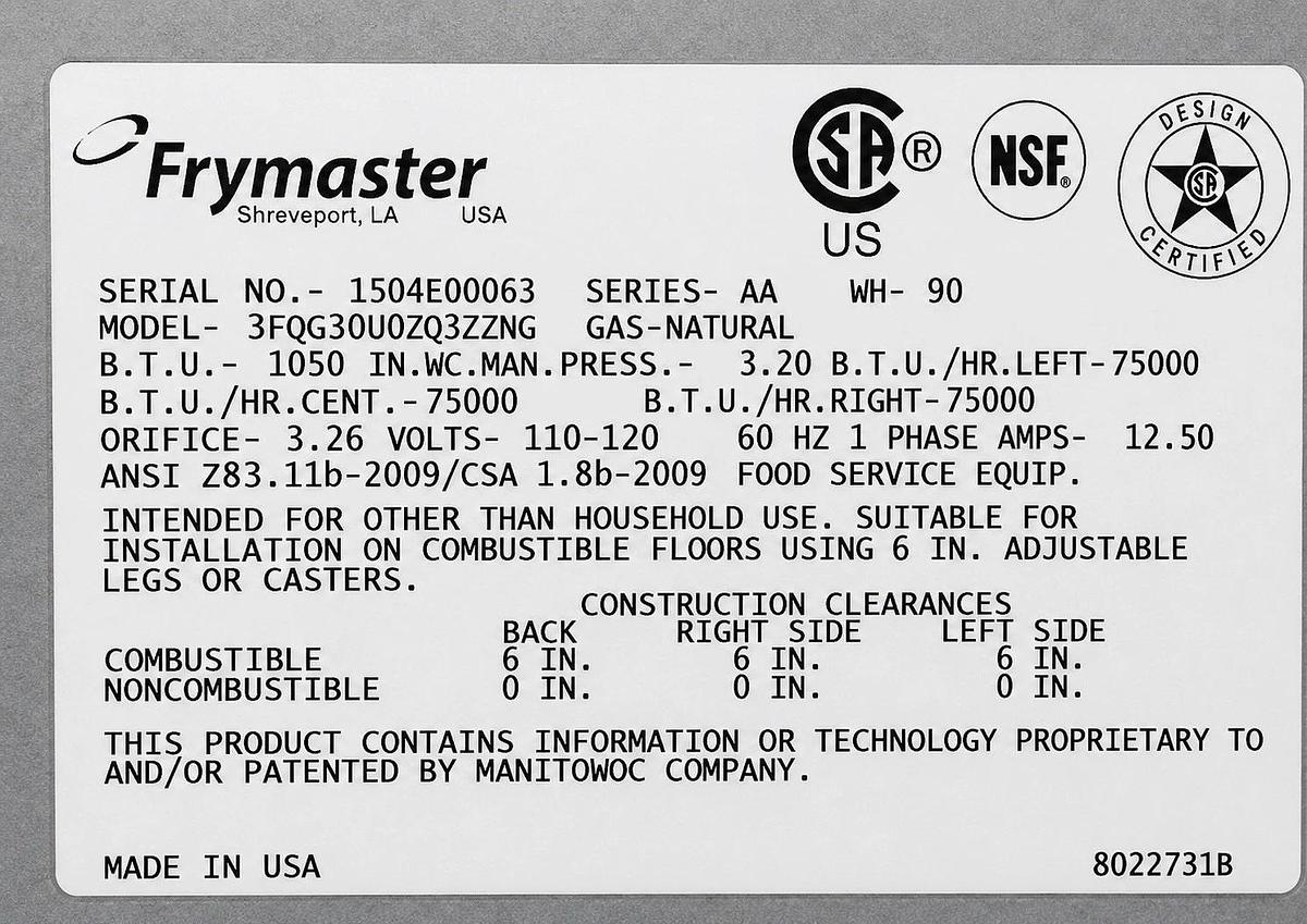 Used FRYMASTER 3 BAY Fryer, Natural Gas, Filtration System NICE SHAPE!