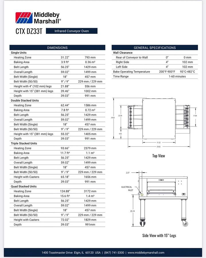 Refurbished 2022 Middleby Marshall CTX DZ33T Electric Pizza Conveyor Oven 208V 1/3 Phase