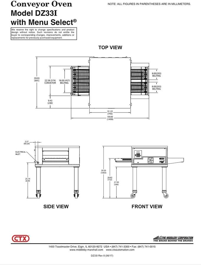 Refurbished 2019 Middleby Marshall CTX DZ33I Electric Pizza Conveyor Oven 208V 1/3 Phase