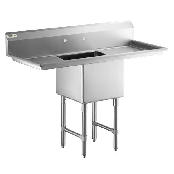 Elite Stainless Steel One Compartment Commercial Sink with 2 Drainboards - 18" x 18" x 14" Bowl
