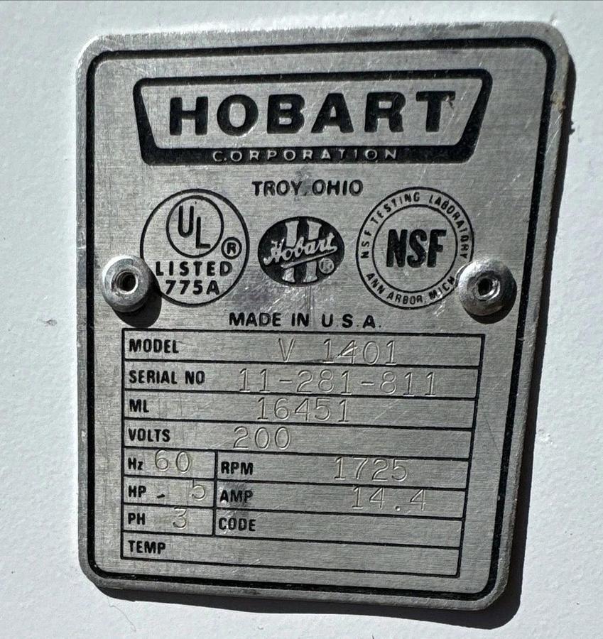 Used HOBART 140 Qt Mixer V 140 5HP 200V 3 Phase With Bowl Included BEAUTIFUL SHAPE!