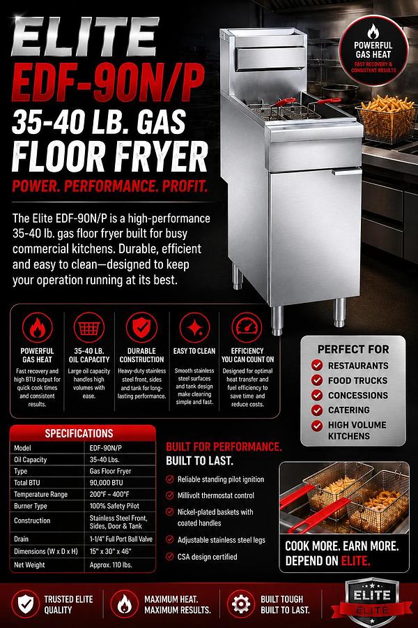 ELITE EDF-90N/P 35-40 Lb. Gas Floor Fryer