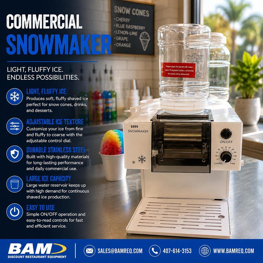 Commercial Countertop Snowmaker / Snow Cone Ice Shaver Machine – Adjustable Ice Texture – Stainless Steel – 115V