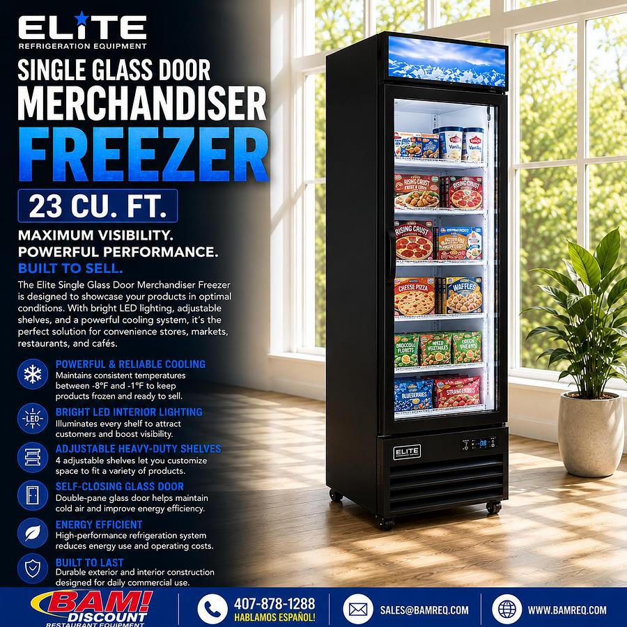 Elite 23 Cu. Ft. Single Door Glass Freezer – Black
