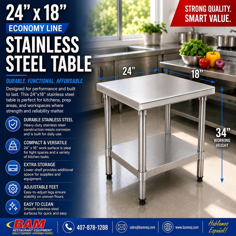 24"x18" Economy Line Stainless Steel Table