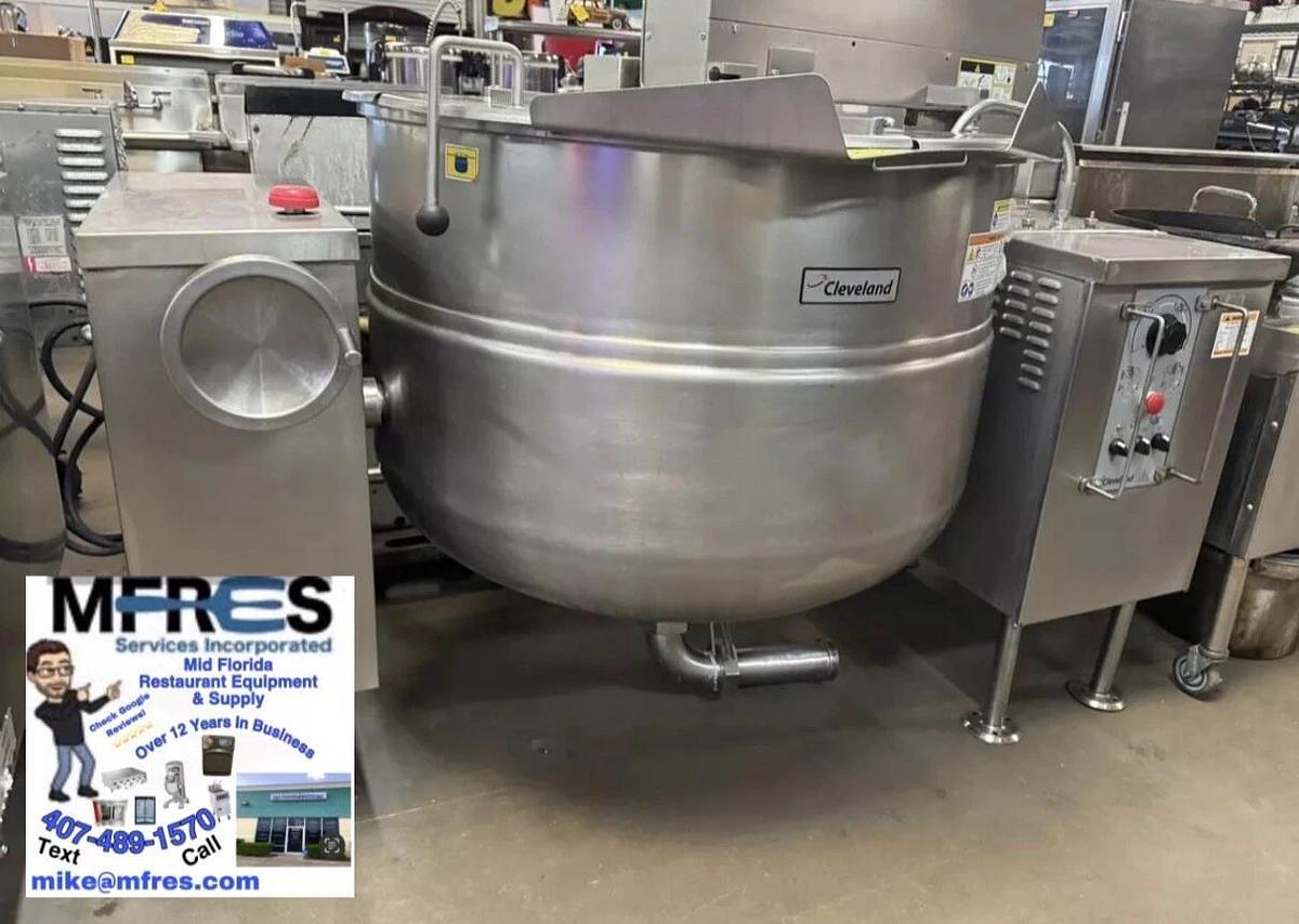 Refurbished Cleveland MKDL-125-T 125 Gallon Tilting 2/3 Steam Jacketed Direct Steam Kettle