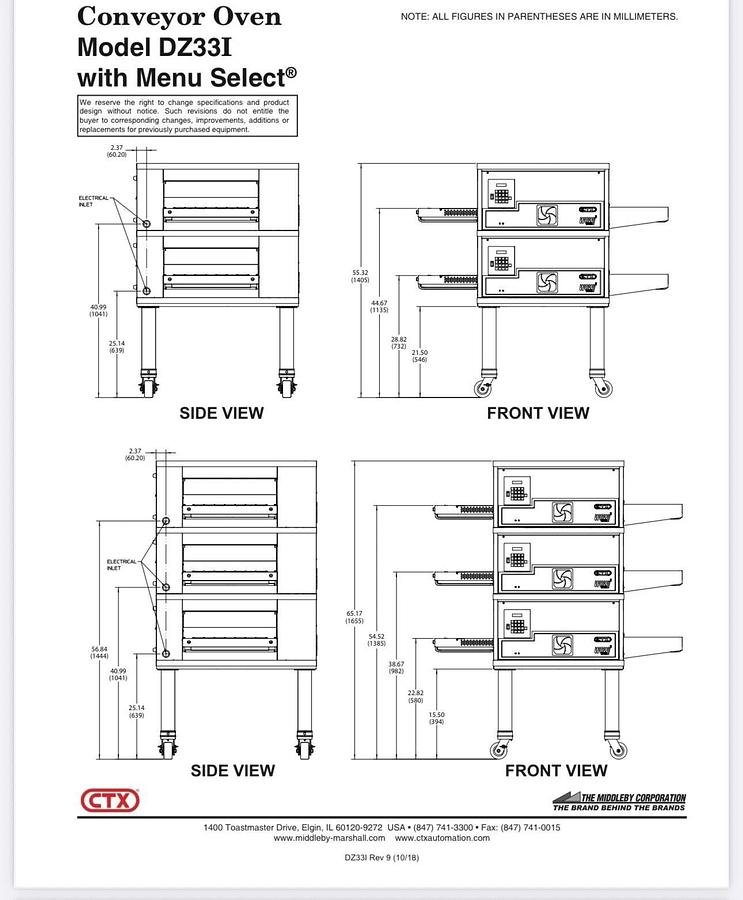 Refurbished 2019 Middleby Marshall CTX DZ33I Electric Pizza Conveyor Oven 208V 1/3 Phase