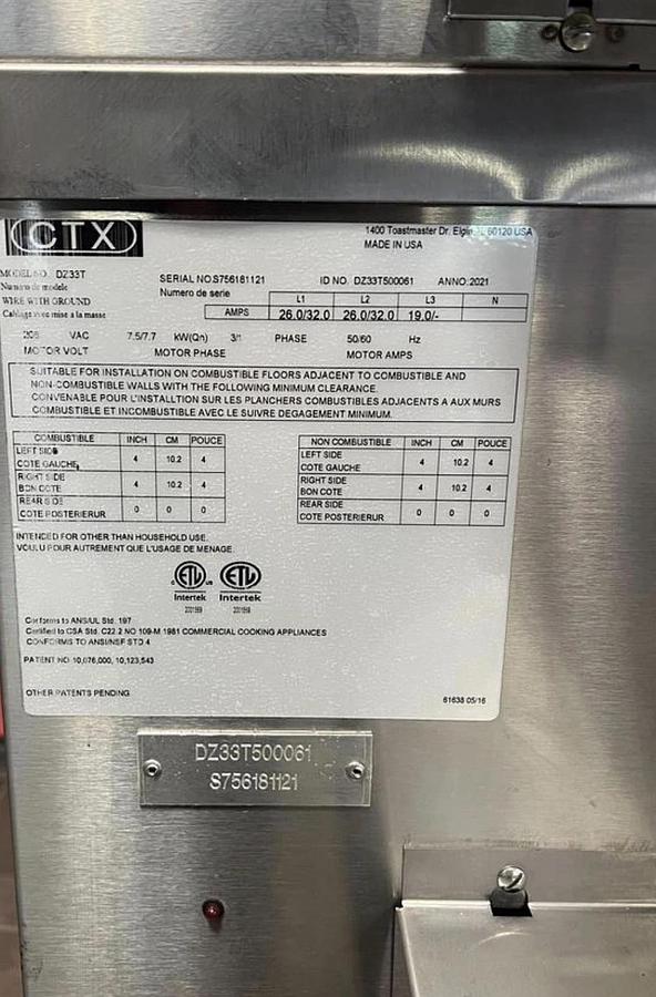 Refurbished Middleby Marshall CTX DZ33T Electric Pizza Conveyor Oven 208V 1/3 Phase