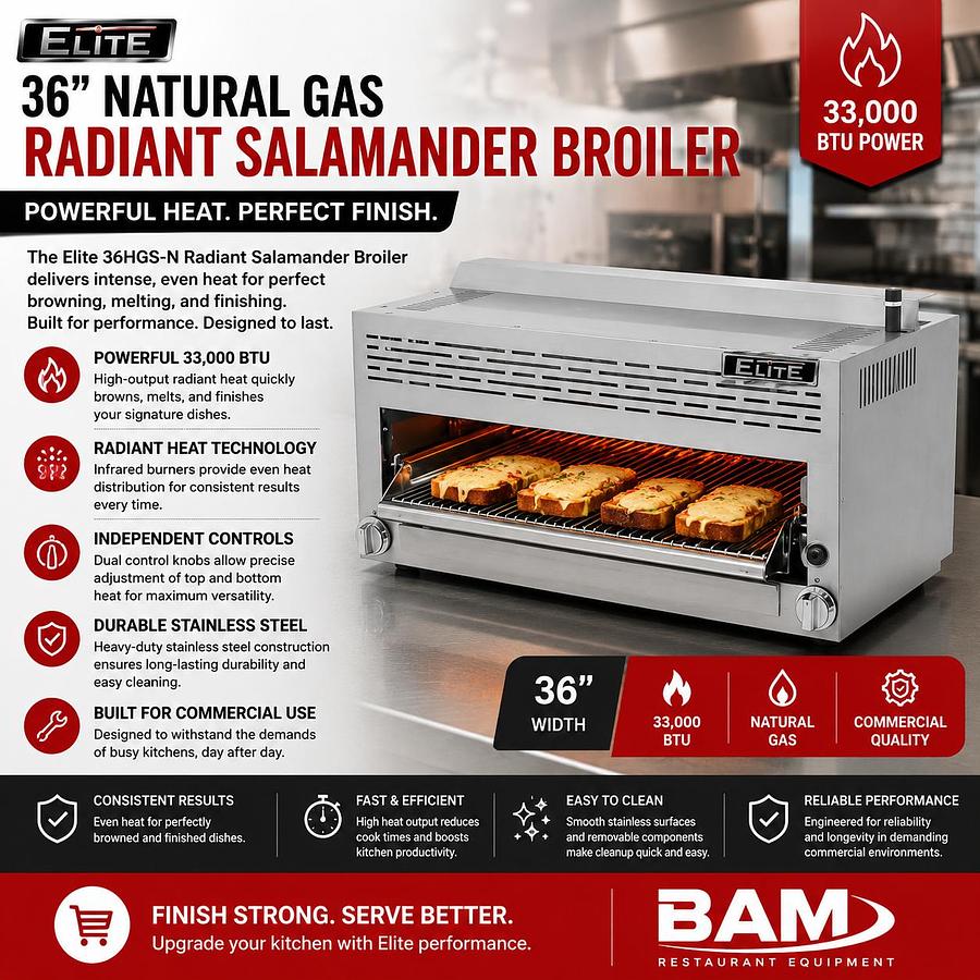 Elite 36HGS-N 36" Natural Gas Radiant Salamander Broiler - 33,000 BTU