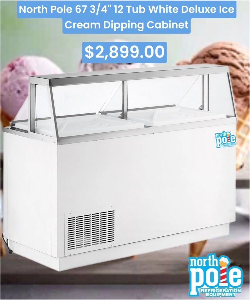 Elite 67 3/4" 12 Tub White Deluxe Ice Cream Dipping Cabinet
