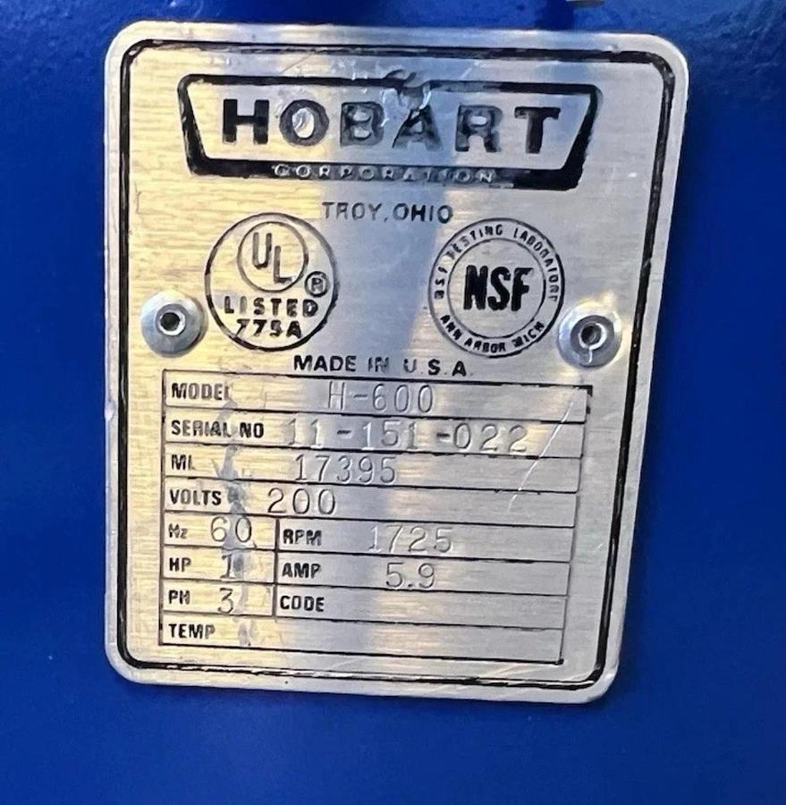 Used HOBART H 600 60 Qt Mixer 1HP 200V  3 Phase Bowl & Hook Included BEAUTIFUL SHAPE!
