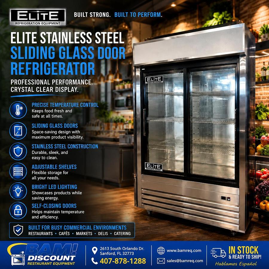 North Pole Stainless Steel Sliding Glass 2 Door Refrigerator