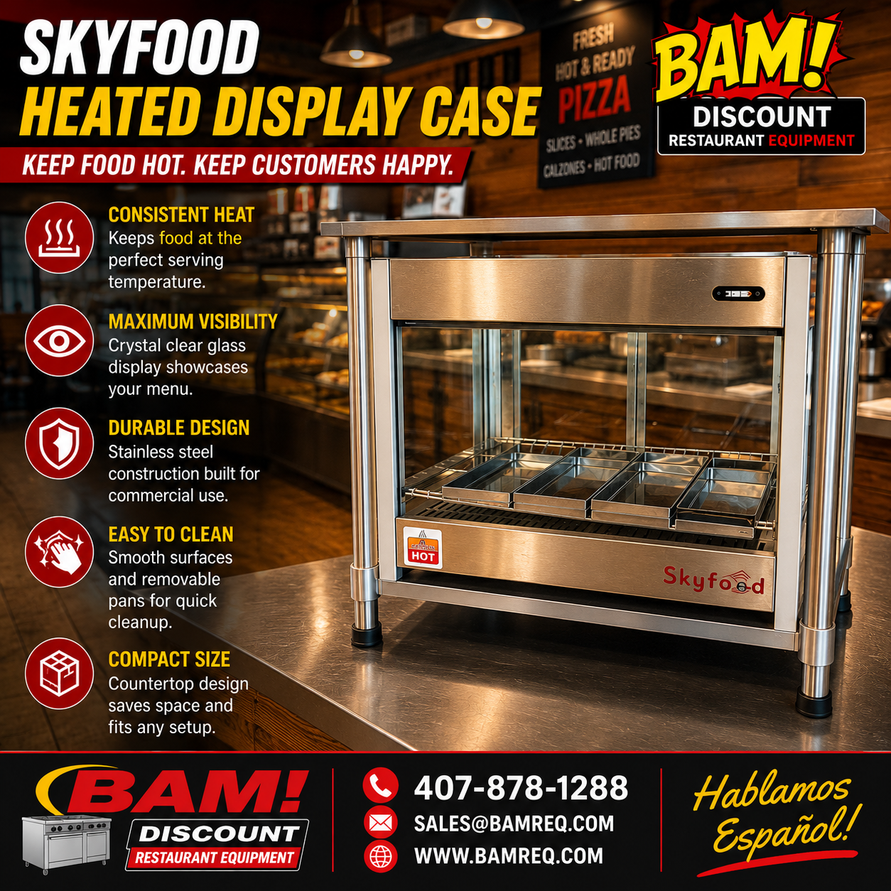 Skyfood Heated Countertop Display Case Hot Food Merchandiser 120V