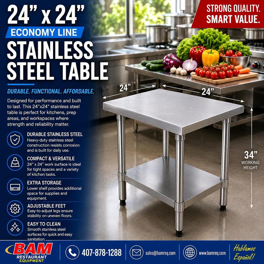 24"x24" Economy Line Stainless Steel Table