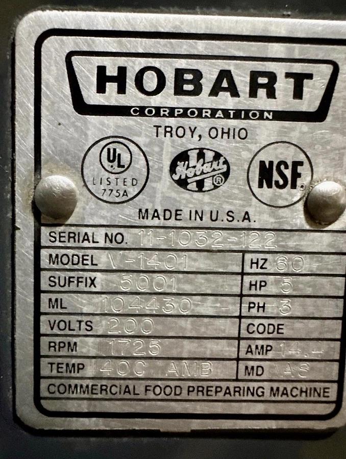 Used HOBART 140 Qt Mixer V 140 5HP 200V 3 Phase Bowl & Hook Included BEAUTIFUL SHAPE!