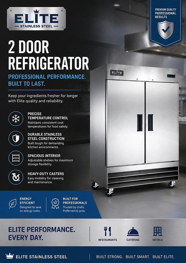 Elite Stainless Steel 2 Door Refrigerator