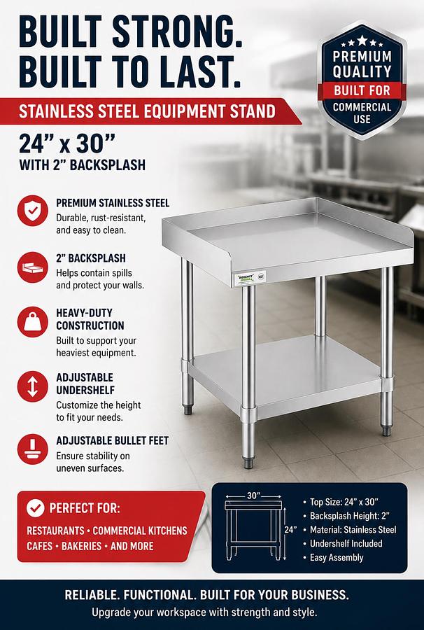 24'x 30' Stainless Steel Equipment Stand with Galvanized Undershelf