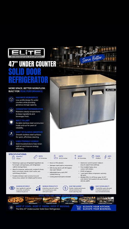 Elite 47"Under counter – Solid Door Refrigerator