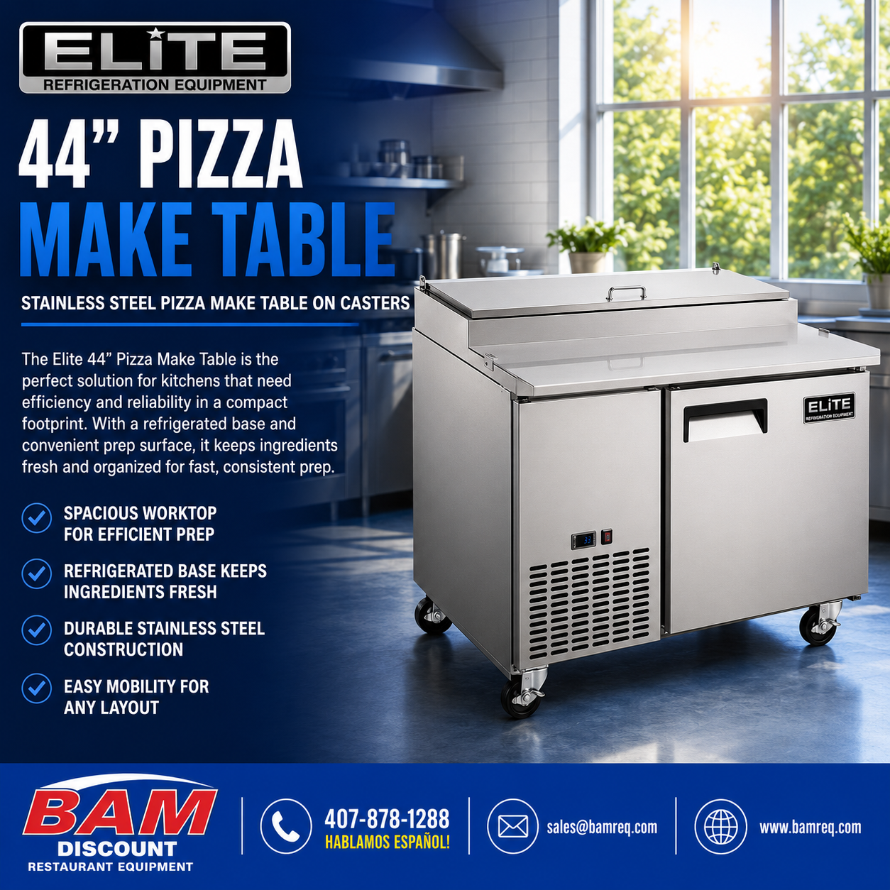 Elite Stainless Steel 44" Pizza Make Table