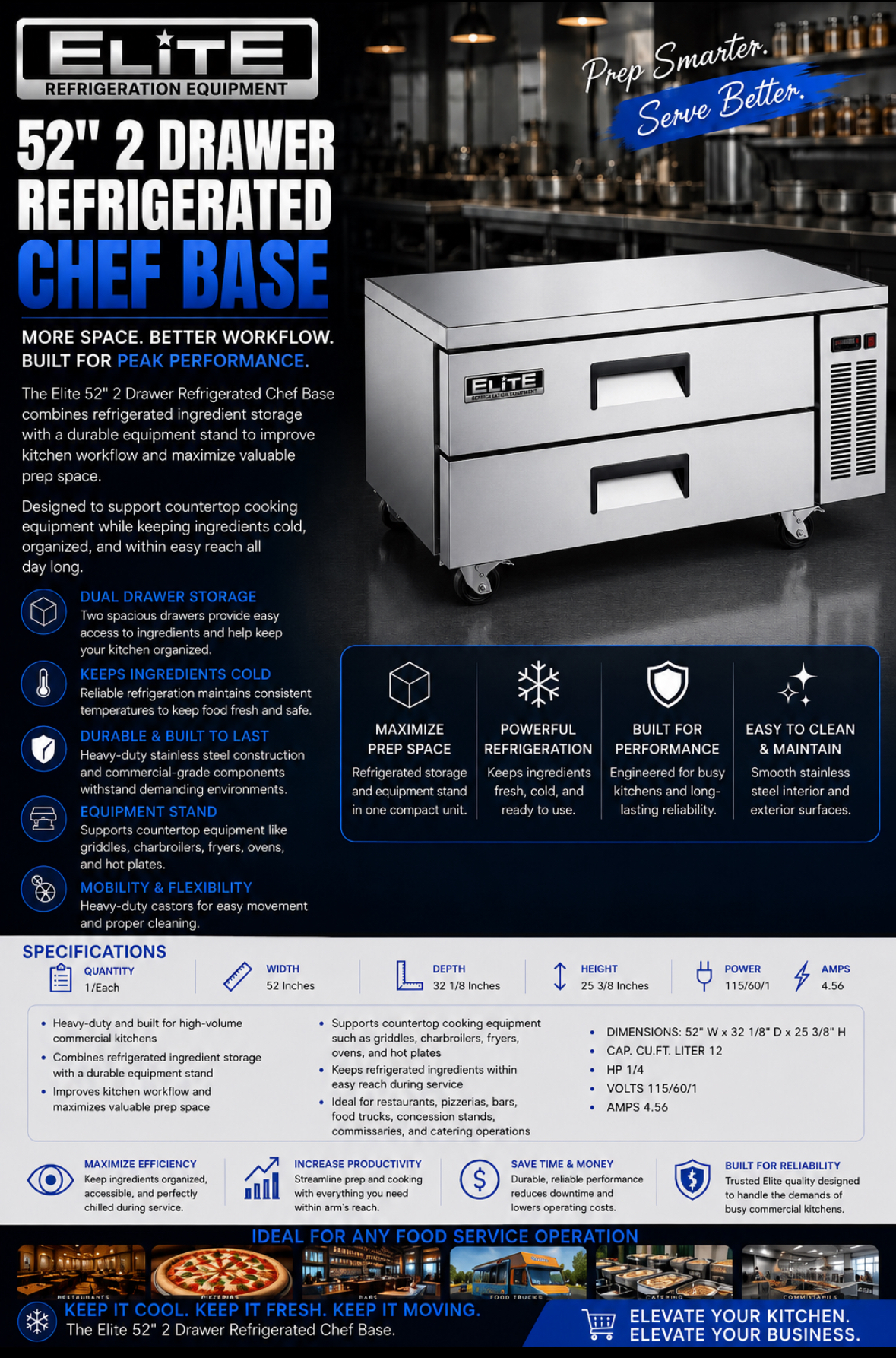 Elite 52″ 2 Drawer Refrigerated Chef Base
