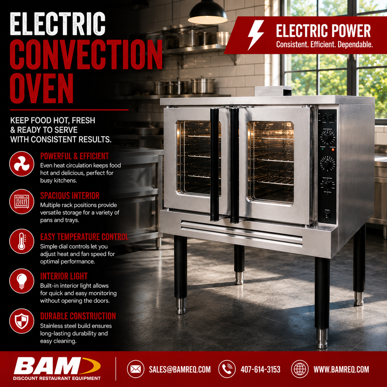 Elite ECE-200-Single Deck Standard Depth Full Size Electric Convection Oven - 208V- 60Hz 1 Phase, 9 kW