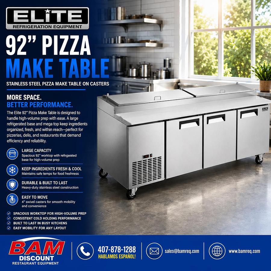 Elite Stainless Steel 92" Pizza Make Table on Castors