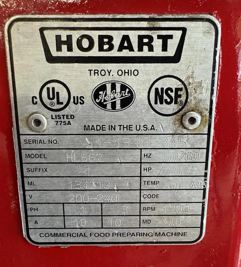 Used HOBART HL662 LEGACY 60QT MIXER INCLUDES BOWL & 3 ATTACHMENTS BEAUTIFUL SHAPE!