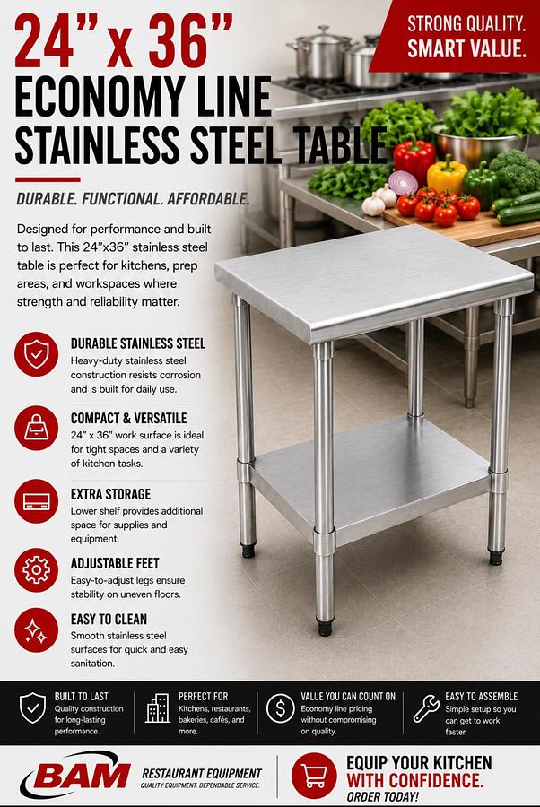 24"x36" Economy Line Stainless Steel Table