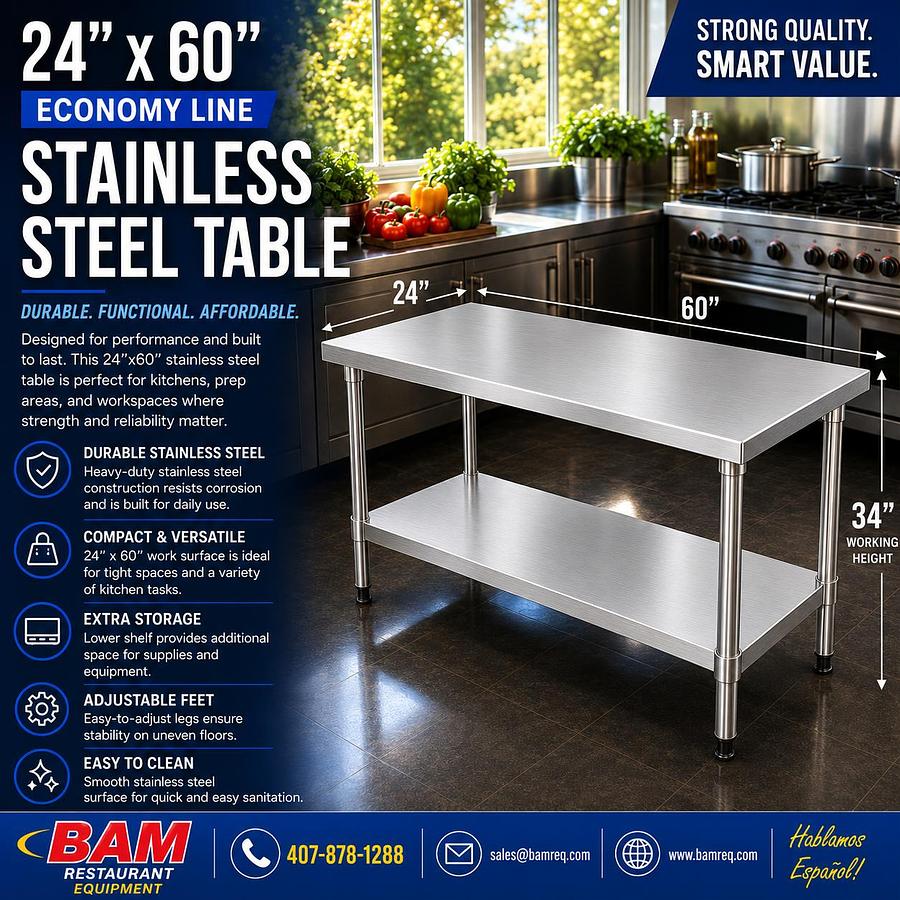 24"x60" Economy Line Stainless Steel Table