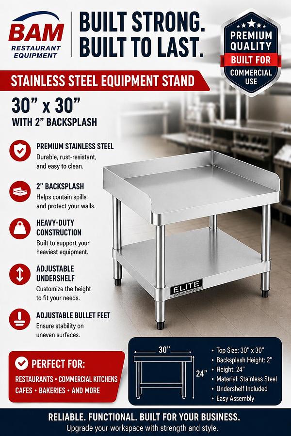 30"x 30" Stainless Steel Equipment Stand with Galvanized Undershelf