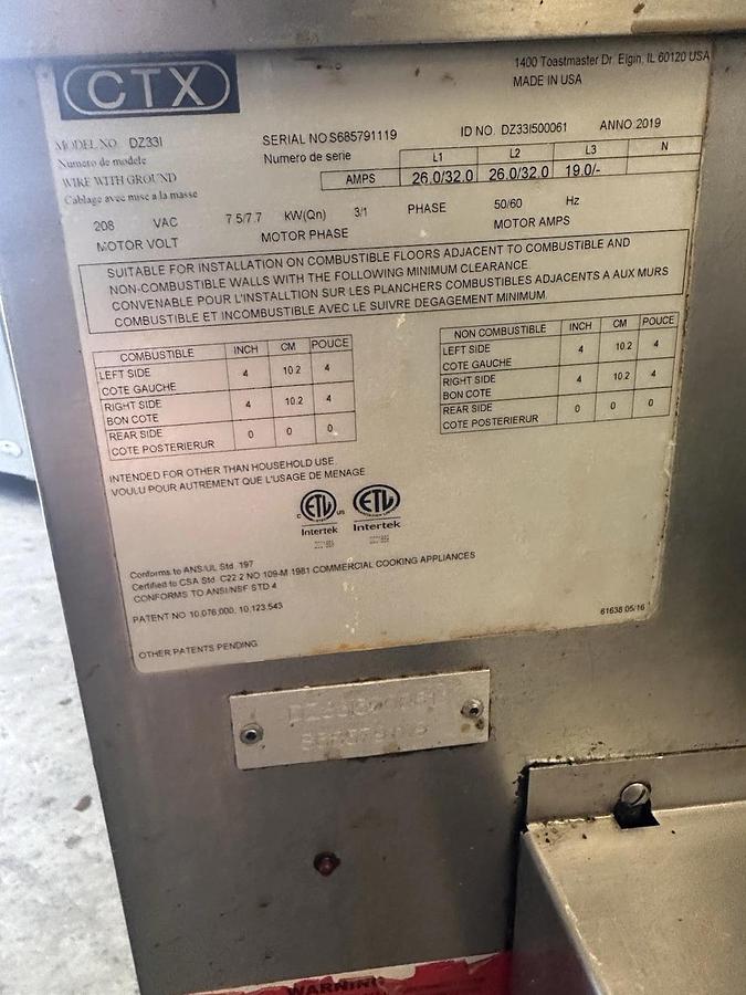 Refurbished 2019 Middleby Marshall CTX DZ33I Electric Pizza Conveyor Oven 208V 1/3 Phase