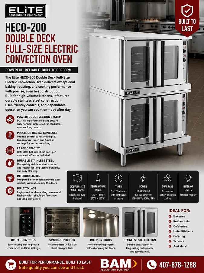 Elite HEC0-200 Double Deck Full-Size Electric Convection Oven