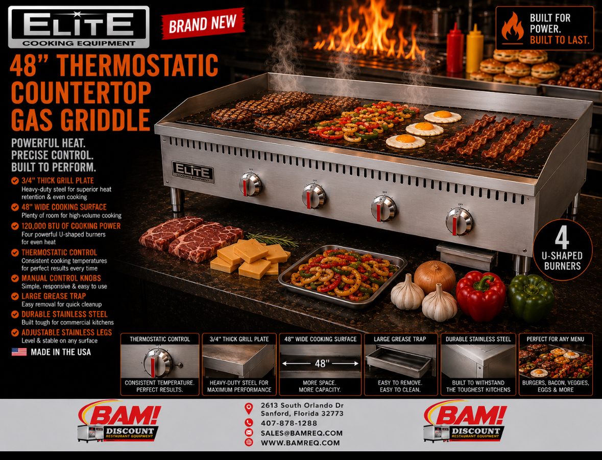 ELITE ETFG-48 Thermostatic Countertop Gas Griddle, 48" | 120,000 BTU