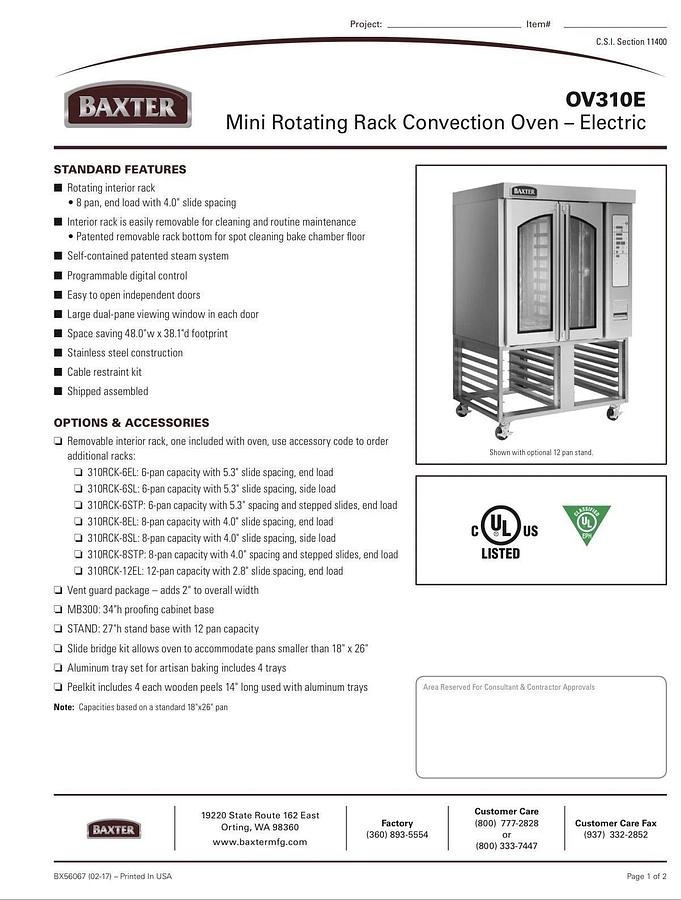 Refurbished BAXTER OV310E ELECTRIC Rotating Rack Oven  208V 3PH BEAUTIFUL SHAPE!