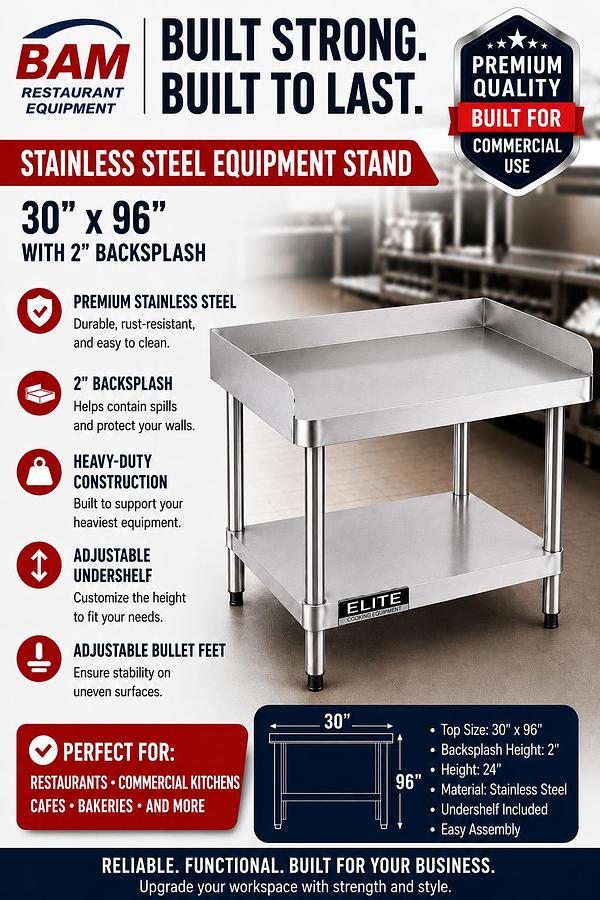 30'x 96' Stainless Steel Equipment Stand with Galvanized Undershelf