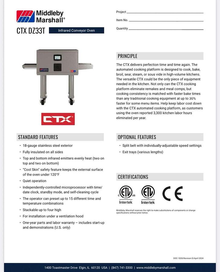 Refurbished 2022 Middleby Marshall CTX DZ33T Electric Pizza Conveyor Oven 208V 1/3 Phase