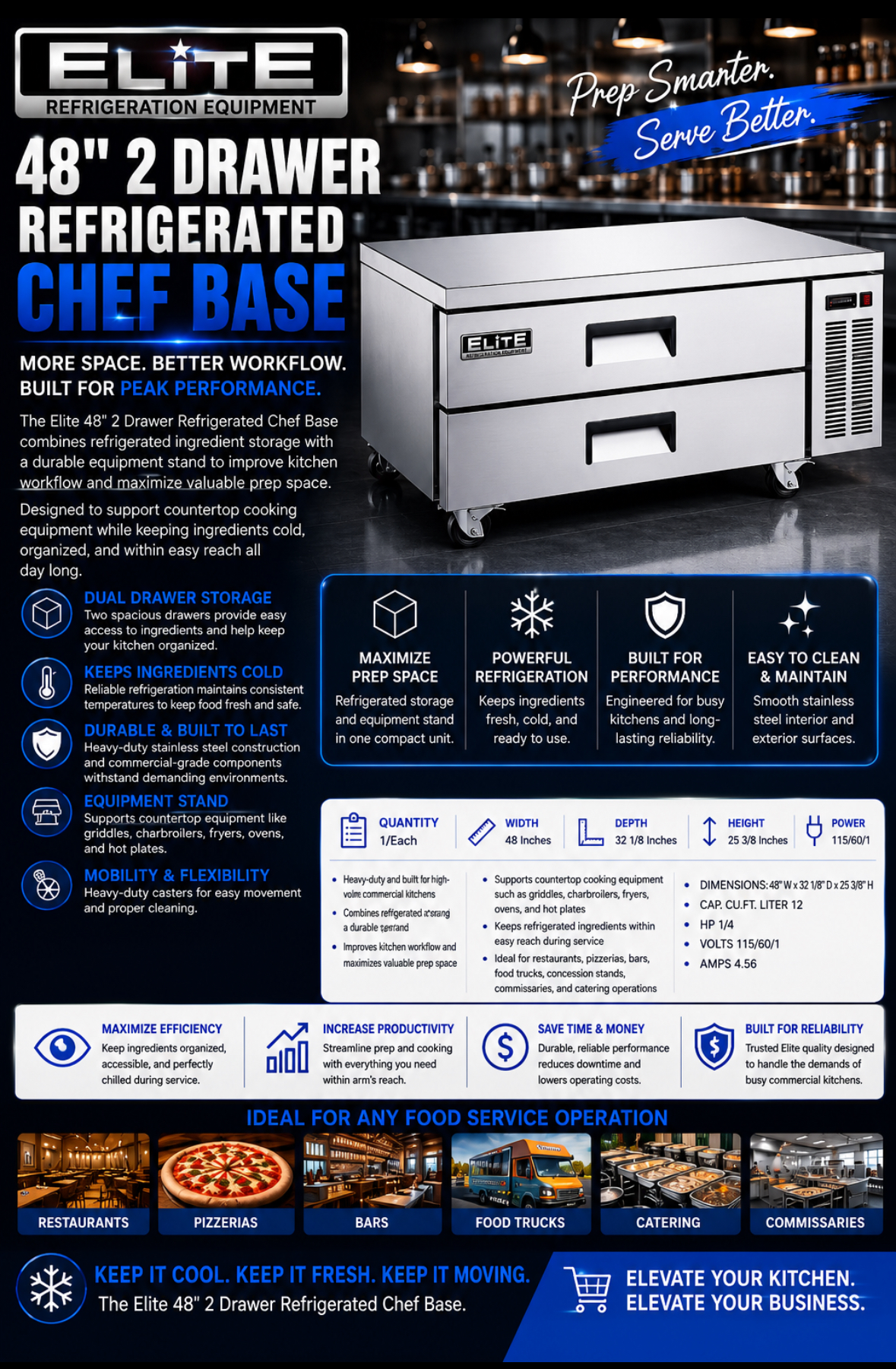 Elite Stainless Steel 48" Chef's Base