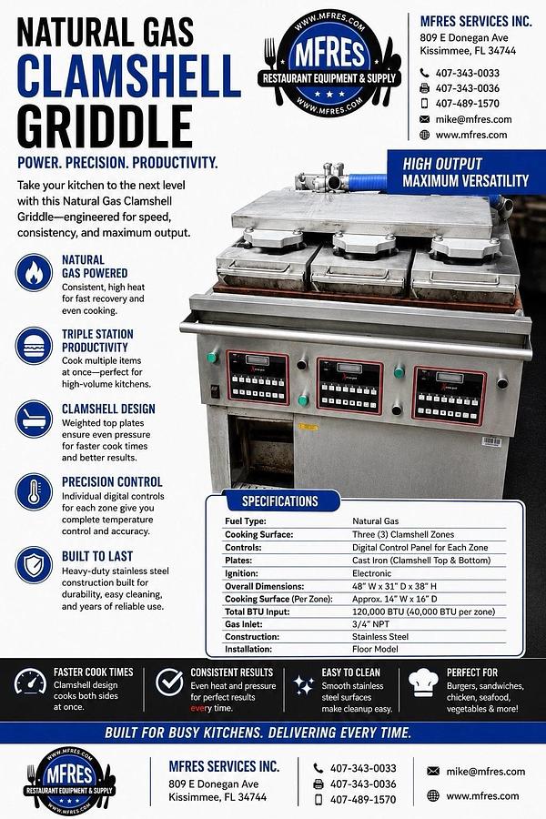 Used Garland Xpress XPE 36" Triple Clamshell Griddle Natural Gas NICE SHAPE!